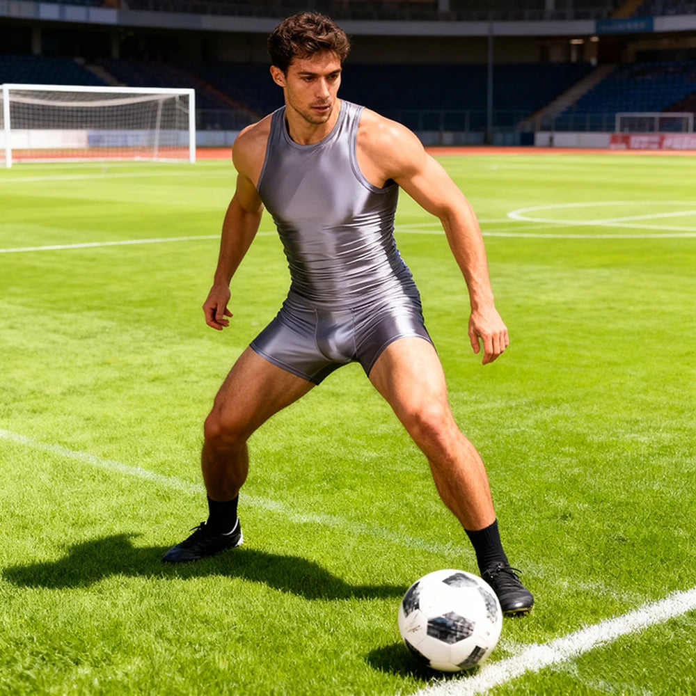 Men Silky Glossy Shiny Tracksuits Casual Sports Running Thin Smooth Activewear Sets Breathable Quick-drying Tank Top Shorts Sets