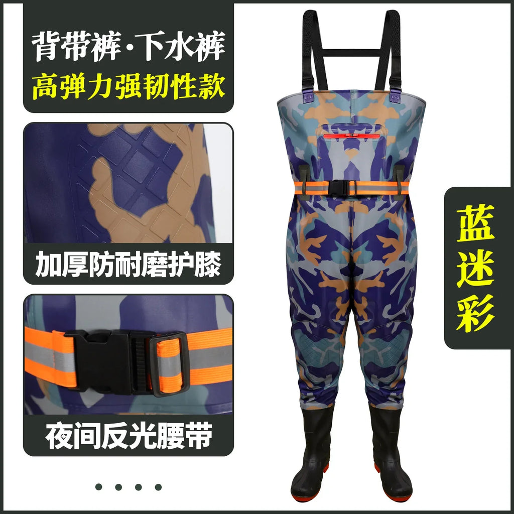 Thickened Underwater Pants Rain Pants with Rain Shoes Full Body One-piece Waterproof Clothing Catching The Sea Equipment