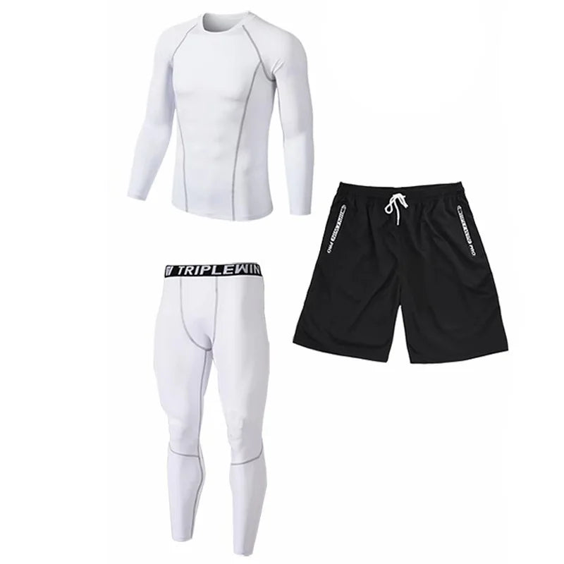 Men Long Sleeve Jogging Jersey Male GYM Fitness Tee Leggings Short Sport Running Set Skiing Basketball Football Clothes Suit B36