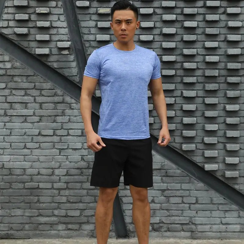 Plain Nylon Male T Shirt Short Sets Sports Suits Gym Sportswear Aesthetic 2 Piece Outfit Outfits Chic Elastic Men's Shorts Set