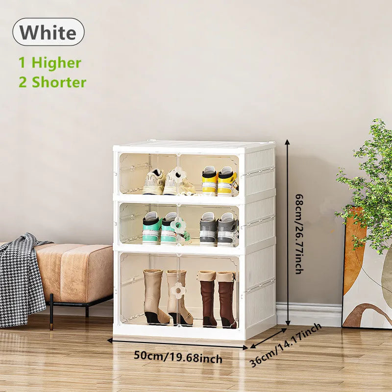 Foldable Shoe Rack Sneaker Display Cabinet Entryway Corner Shoe Storage Box Dust-Proof Moisture-Proof Double-DoorStorage Cabinet