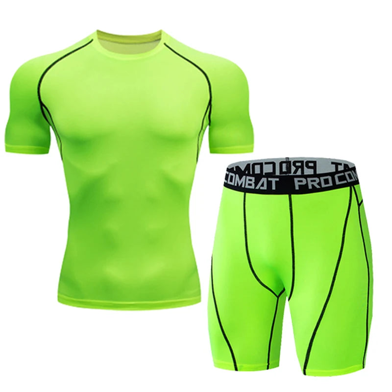 2026 Men's Quick Drying Running Sets Breathable Hiking  T-Shirt Short Soft Elasticity Gym Fitness Suits Outdoor Sports Male Sets