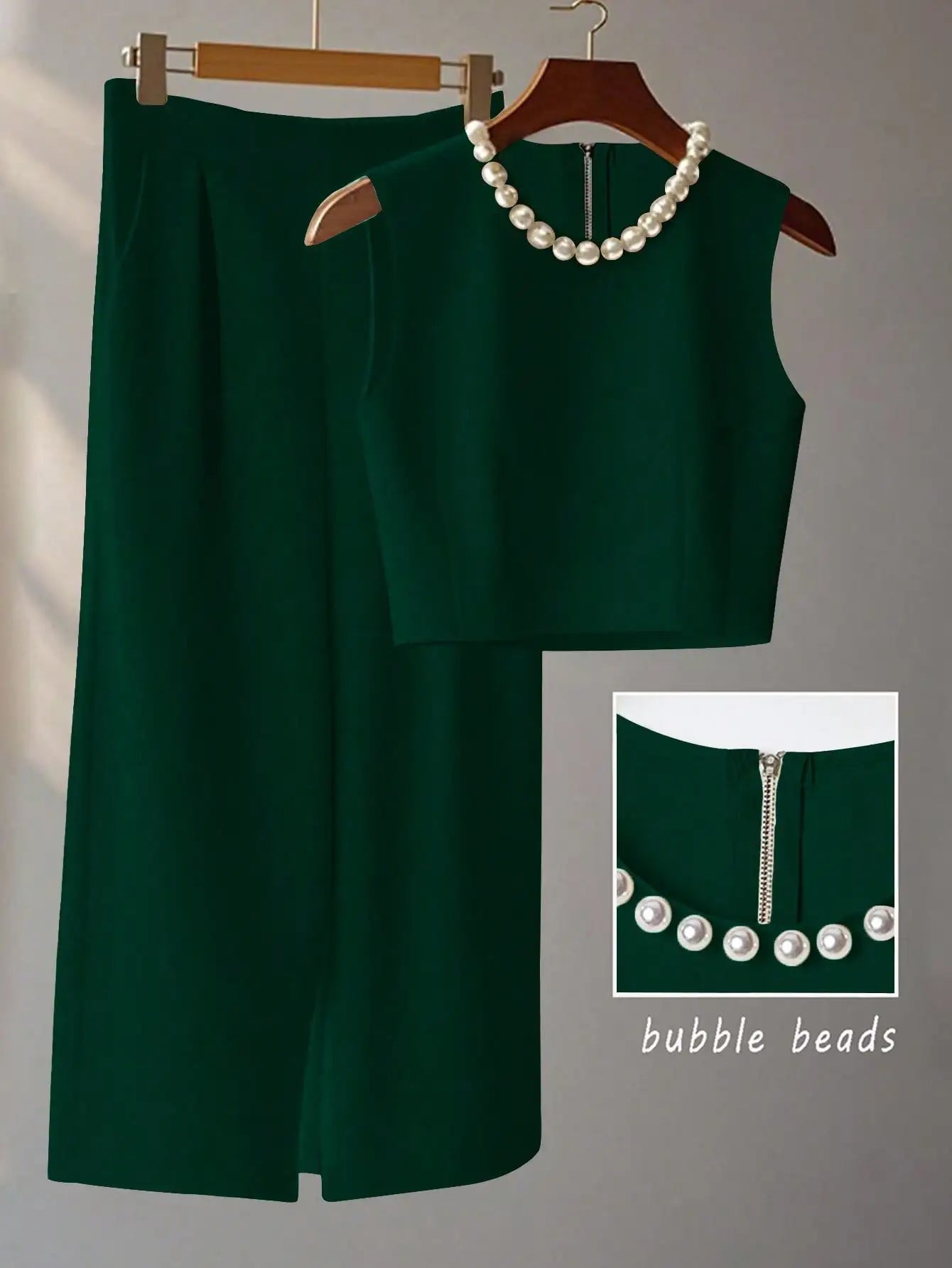 French High-Level Chic Three-Dimensional Beaded Sleeveless Tops Layered Wide-Leg Pants Trousers Summer Two Pieces Suits Ladies S