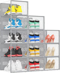eWonLife Large Shoe Organizer Storage Box with Magnetic Door,12 Pack Clear Plastic Stackable Sneaker Containers for Closet, Conn