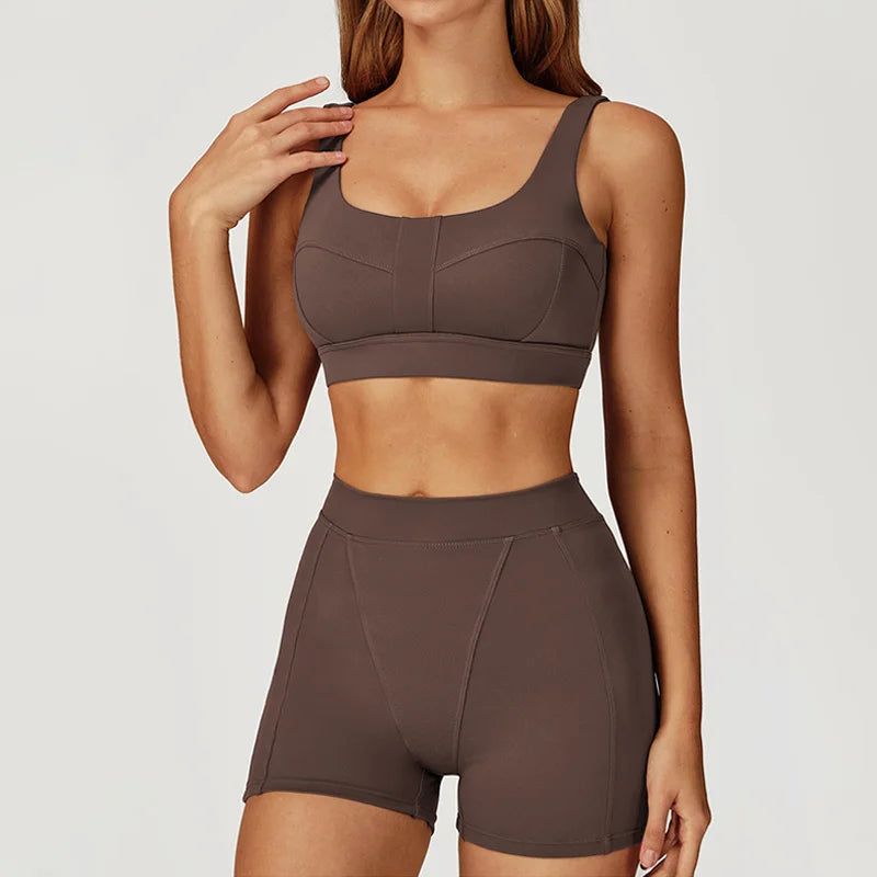 TRY TO BN Yoga Shorts Sets Women's Tracksuit Sports Bras Fitness Sportswear Workout Running Two Pieces Shorts Suits Gym Clothing