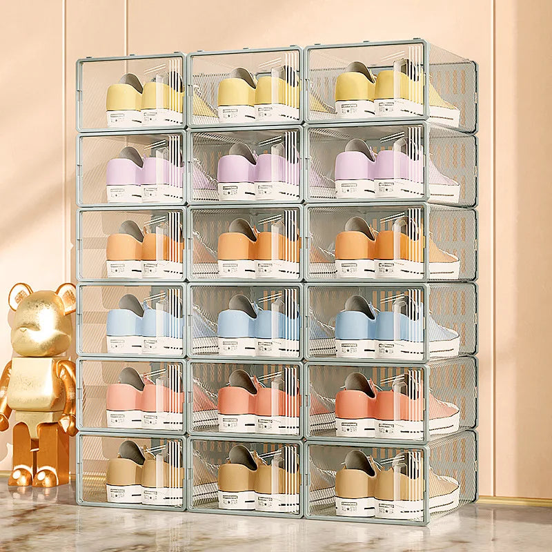6Pcs/Set Transparent Shoe Box Living Room Shoe Cabinet Multi-Functional Storage Sneakers High Heels Storage Organizer