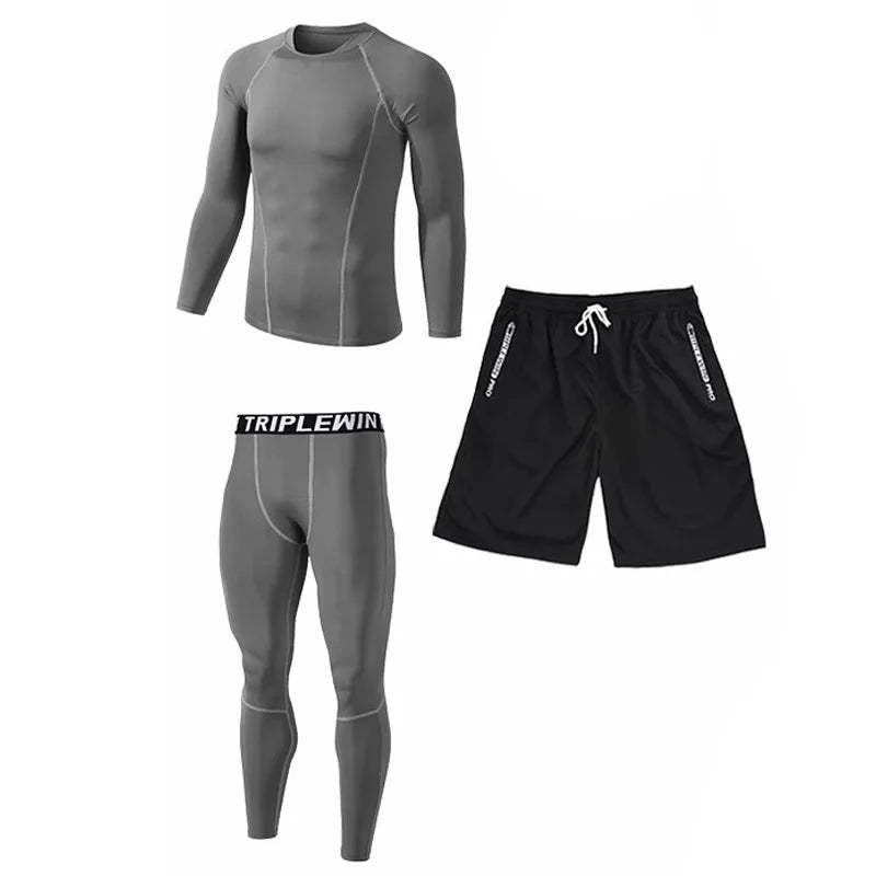 Men Long Sleeve Jogging Jersey Male GYM Fitness Tee Leggings Short Sport Running Set Skiing Basketball Football Clothes Suit B36