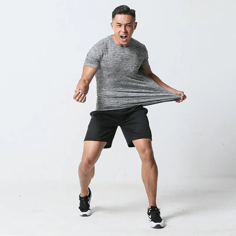 Plain Nylon Male T Shirt Short Sets Sports Suits Gym Sportswear Aesthetic 2 Piece Outfit Outfits Chic Elastic Men's Shorts Set