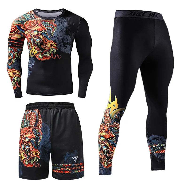 Men Long Sleeve Boxing Jersey Male GYM Fitness Tee Leggings Short Sport Running Set Skiing Basketball Football Clothes Suit D809