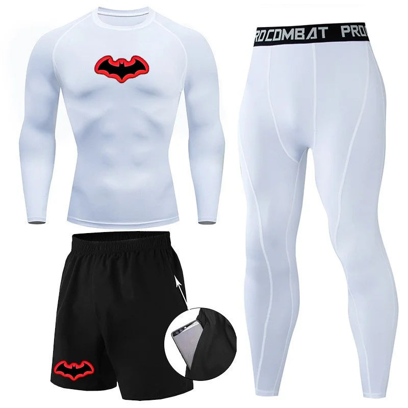 Men's 3-Piece Running Gym Outfit Quick-Dry Compression Wear for Morning/Evening Runs and Training in Spring and Autumn