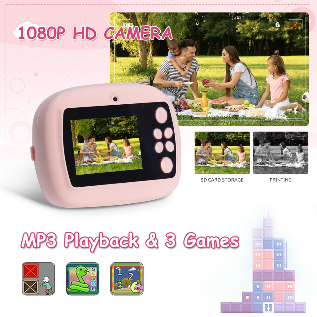 Children's mini thermal print camera instant print photo support recording video suitable for children's Halloween gifts