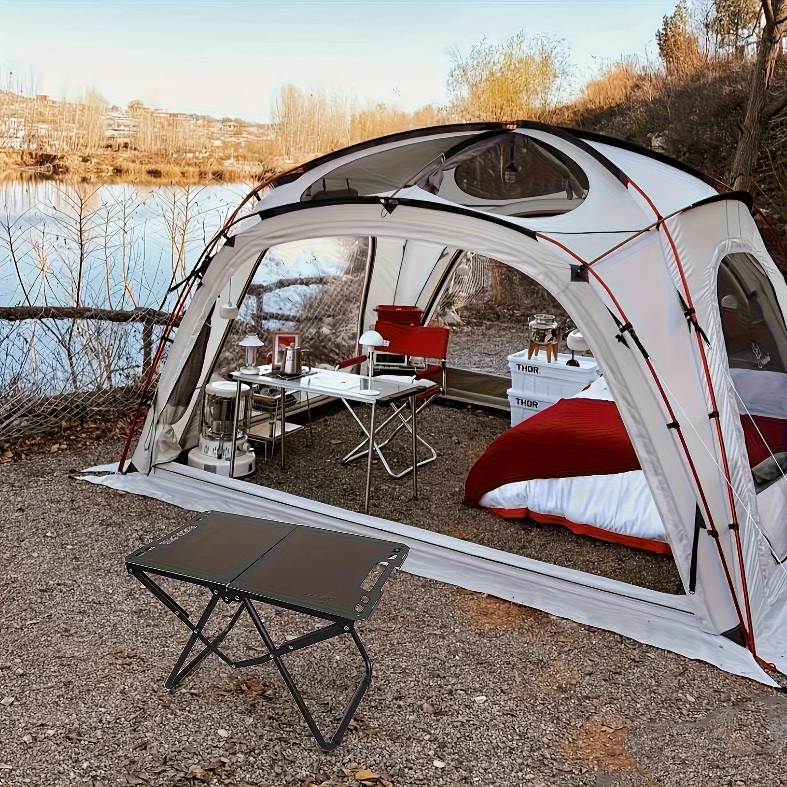 Lightweight Carbon Steel Portable Foldable Camping Table - Multipurpose BBQ & Picnic Table for Outdoor Travel, Hiking & Camping
