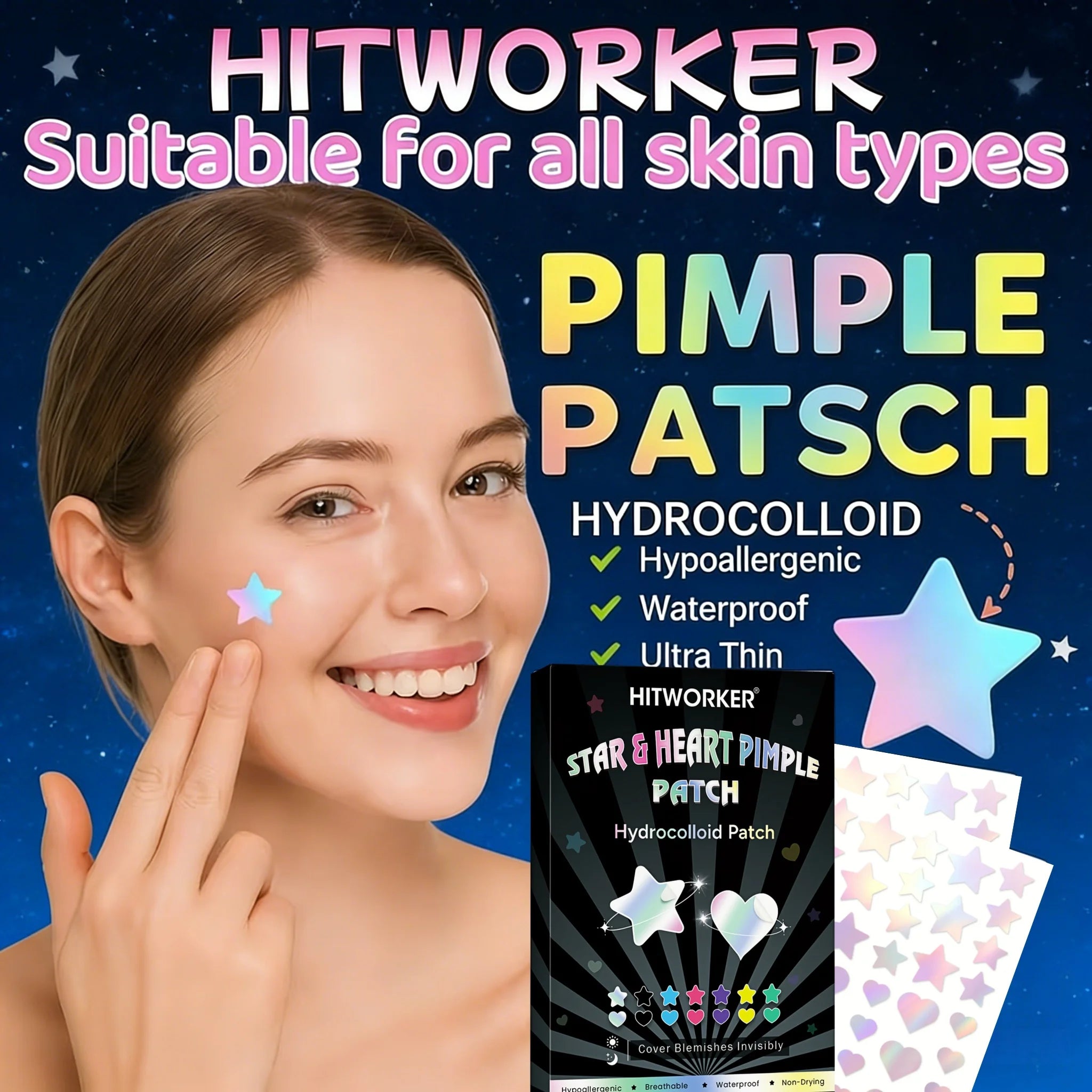 252/504/1008-Piece HITWORKER Acne Patches | Invisible Blemish Cover, Enriched with Tea Tree Oil, Gentle Cleansing