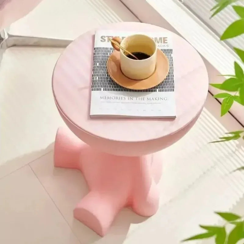 Cream Coffee Table Sofa Bed Side Table Modern Simple Home Accessories Living Room Decor Creative Flat Head Plastic Round Tables