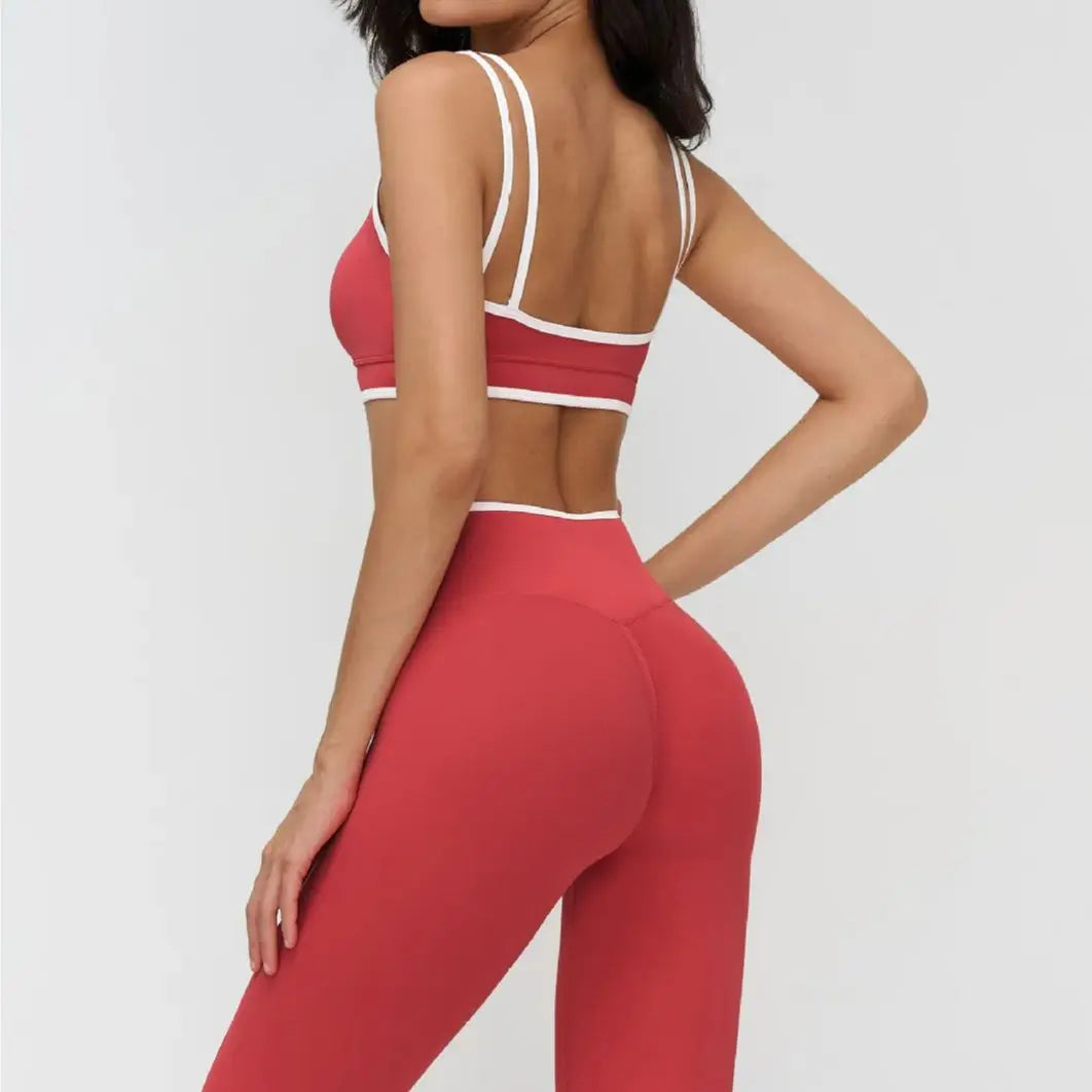 Women Gym Sets White line Bras Leggings Crossover Waist Suits Fitness Sports  Workout Yoga Pants Tights 2 Pecs Sportswear