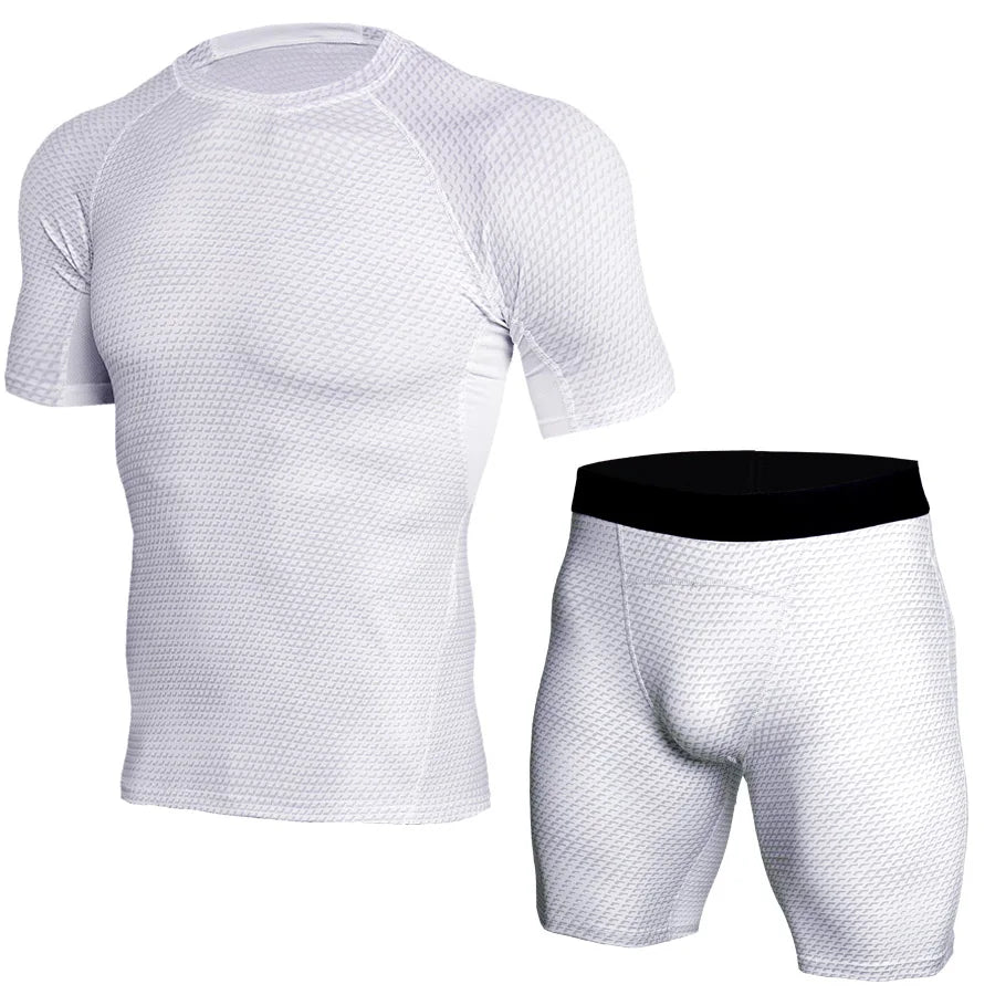 Men's Sports Suit male Quick dry Sportswear short sleeve T-Shirt Compression Clothing Fitness Training kit leggings Gym shorts