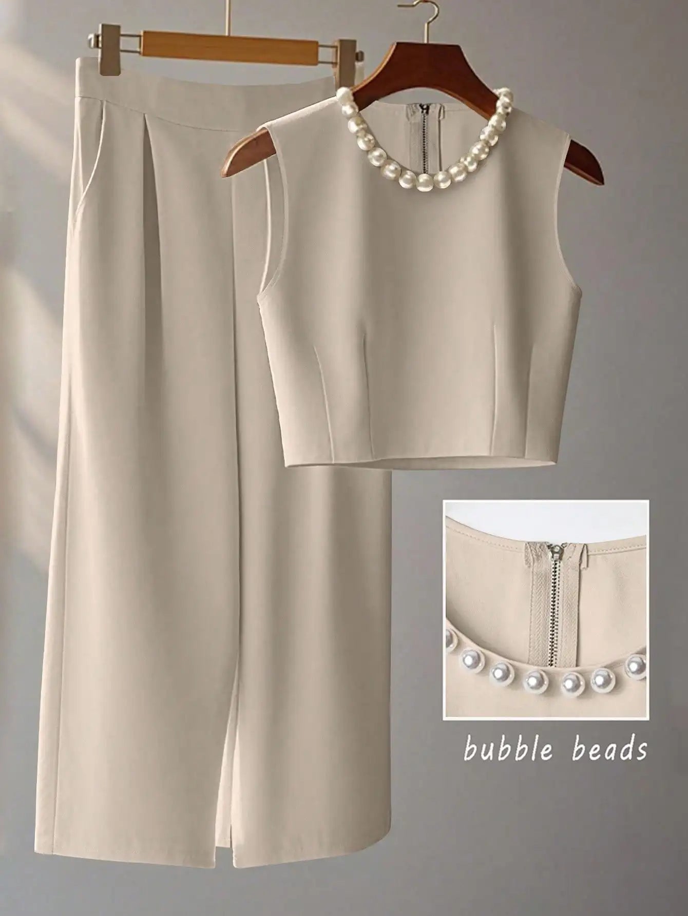 French High-Level Chic Three-Dimensional Beaded Sleeveless Tops Layered Wide-Leg Pants Trousers Summer Two Pieces Suits Ladies S