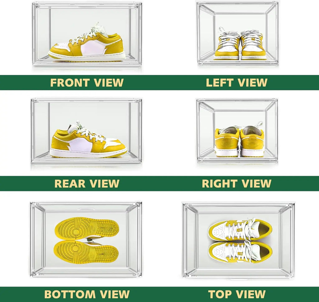 4-Pack Clear Plastic Stackable Shoe Storage Boxes with Magnetic Door, Thick Acrylic Display Case for Sneakers