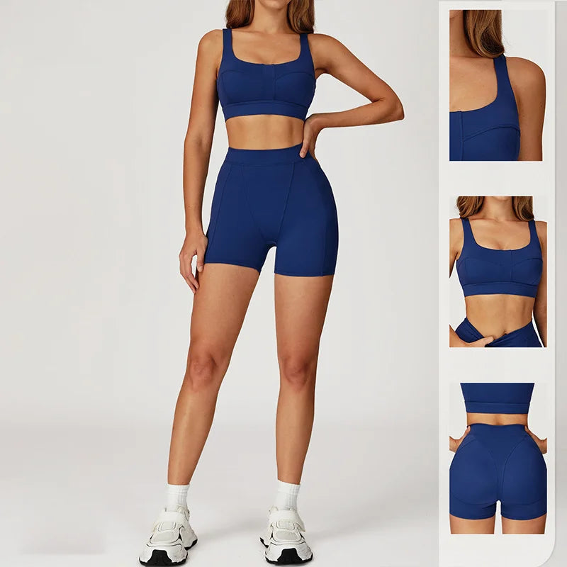 TRY TO BN Yoga Shorts Sets Women's Tracksuit Sports Bras Fitness Sportswear Workout Running Two Pieces Shorts Suits Gym Clothing