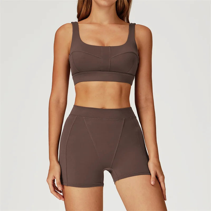 TRY TO BN Yoga Shorts Sets Women's Tracksuit Sports Bras Fitness Sportswear Workout Running Two Pieces Shorts Suits Gym Clothing
