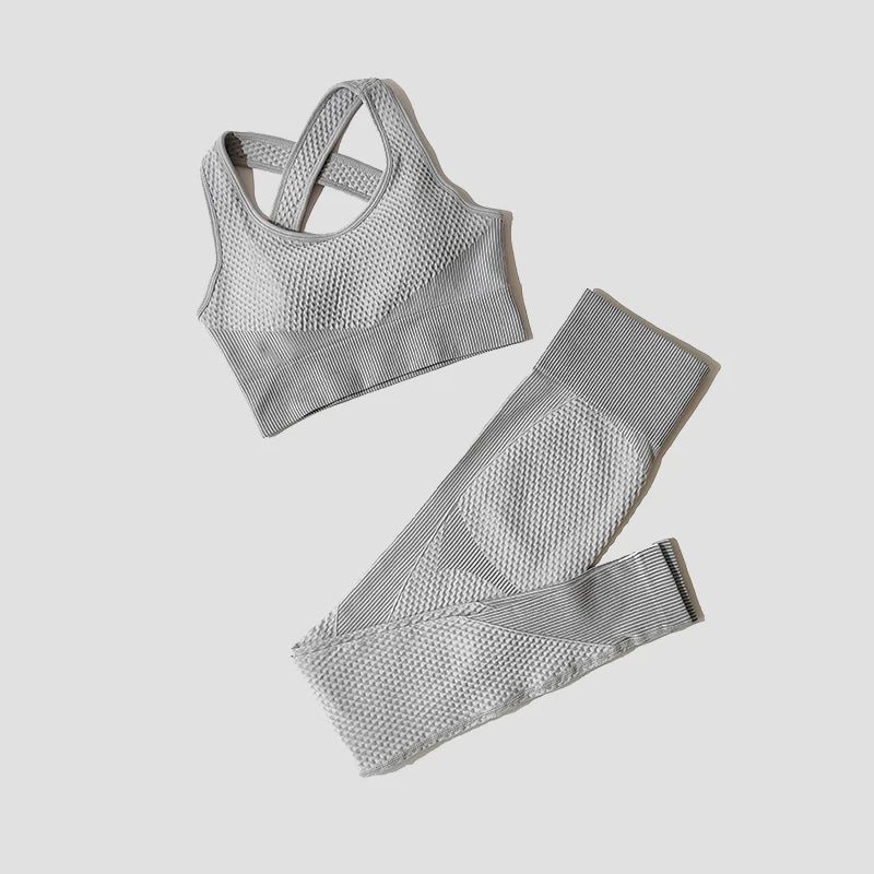 2/3Pcs Women Yoga Suit Seamless Knitted Yoga Pants Leggings Clothing Zipper Long Sleeve Crop Top Fitness Wear Sportswear Gym Set
