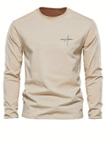 100% pure cotton men's long sleeved round neck loose classic letter printed autumn and winter casual versatile T-shirt top
