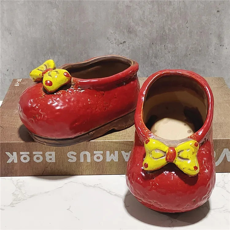 Living Room Decoration, Coarse Ceramic Vases, Hand-painted Cute Shoe Flower Pots, Indoor Balcony Succulent Plant Flower Pots