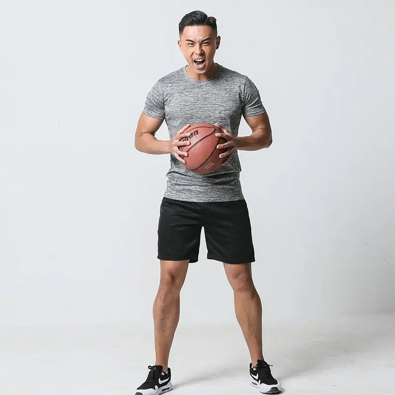 Plain Nylon Male T Shirt Short Sets Sports Suits Gym Sportswear Aesthetic 2 Piece Outfit Outfits Chic Elastic Men's Shorts Set