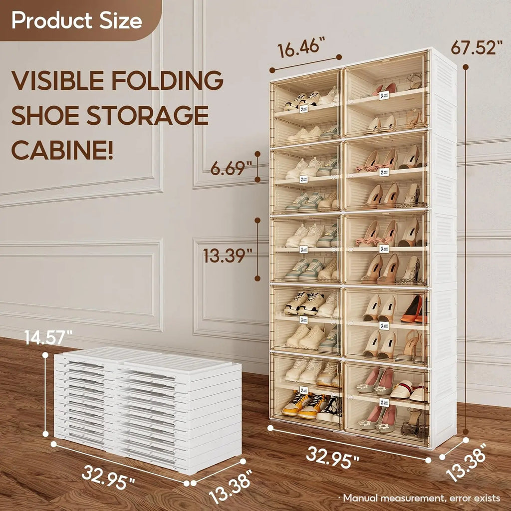 Portable Shoe Rack Organizer for Closet Entryway, Stackable Sneaker Storage Shoe Cabinet with Magnetic Clear Door