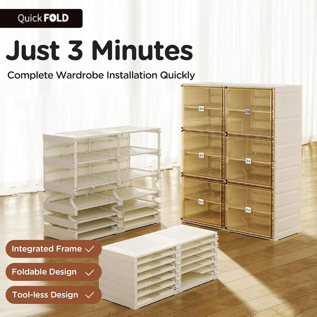 Portable Shoe Rack Organizer for Closet Entryway, Stackable Sneaker Storage Shoe Cabinet with Magnetic Clear Door