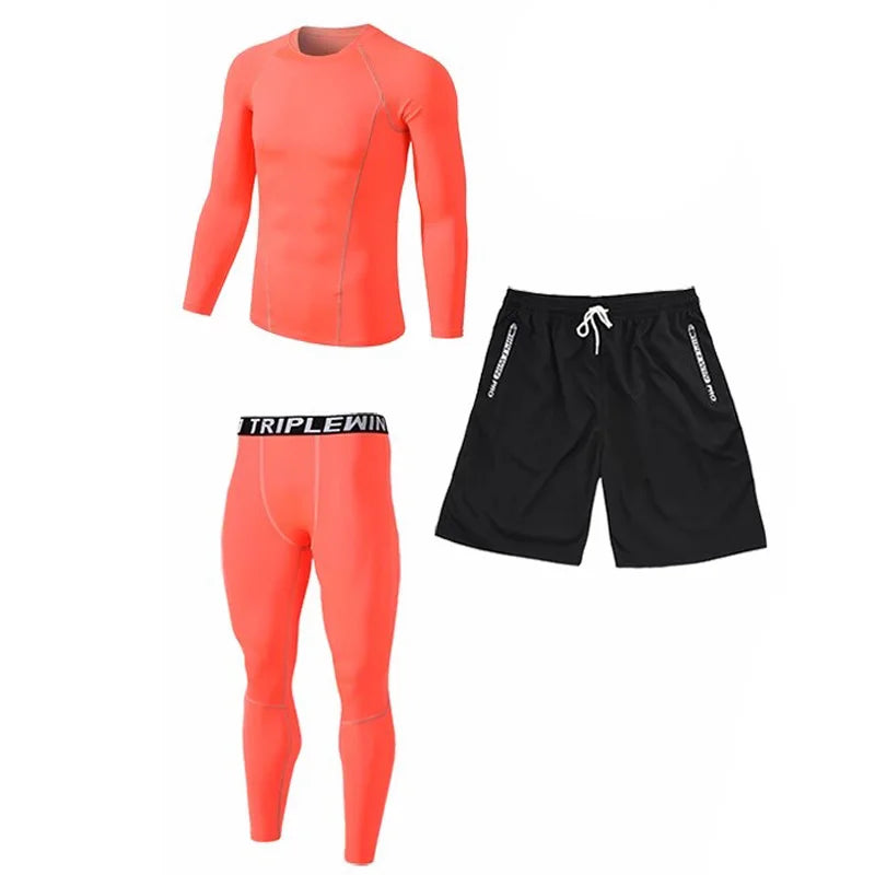 Men Long Sleeve Jogging Jersey Male GYM Fitness Tee Leggings Short Sport Running Set Skiing Basketball Football Clothes Suit B36