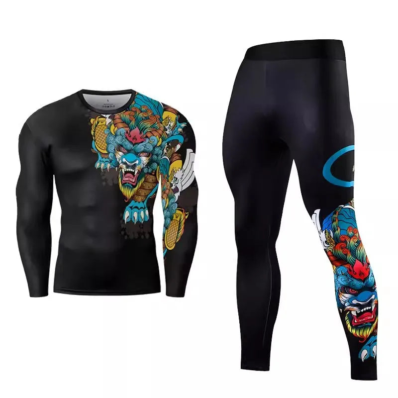 Men Long Sleeve Boxing Jersey Male GYM Fitness Tee Leggings Short Sport Running Set Skiing Basketball Football Clothes Suit D809