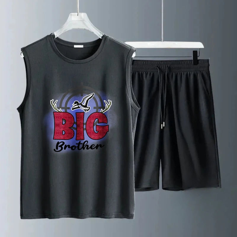 Men's vest suit Summer sleeveless printed Big Brother tank  Tops + shorts  suit	tracksuit men y2k tracksuit Quick drying men's