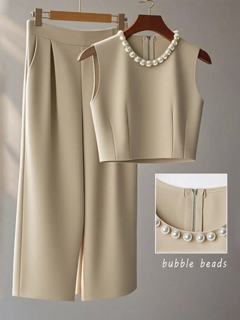 French High-Level Chic Three-Dimensional Beaded Sleeveless Tops Layered Wide-Leg Pants Trousers Summer Two Pieces Suits Ladies S