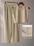 French High-Level Chic Three-Dimensional Beaded Sleeveless Tops Layered Wide-Leg Pants Trousers Summer Two Pieces Suits Ladies S