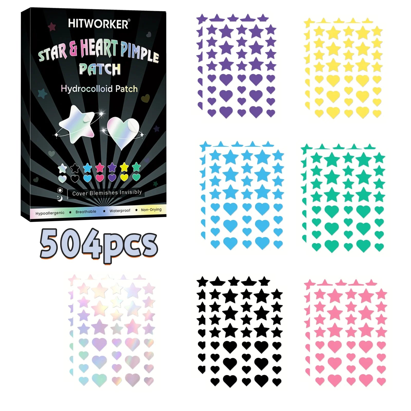 252/504/1008-Piece HITWORKER Acne Patches | Invisible Blemish Cover, Enriched with Tea Tree Oil, Gentle Cleansing