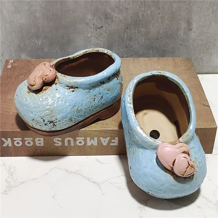 Living Room Decoration, Coarse Ceramic Vases, Hand-painted Cute Shoe Flower Pots, Indoor Balcony Succulent Plant Flower Pots
