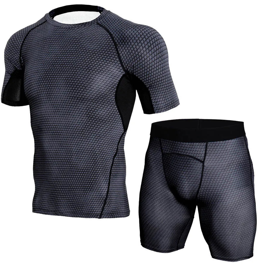 Men's Sports Suit male Quick dry Sportswear short sleeve T-Shirt Compression Clothing Fitness Training kit leggings Gym shorts