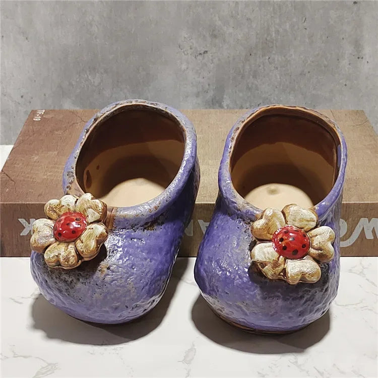 Living Room Decoration, Coarse Ceramic Vases, Hand-painted Cute Shoe Flower Pots, Indoor Balcony Succulent Plant Flower Pots
