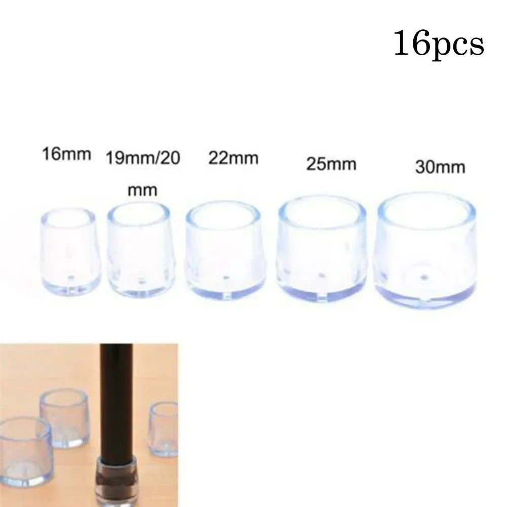 16Pcs 16/19/25/30mm Chair Leg Cap Rubber Feet-Protector Pads Non-slip Transparent Table Covers Furniture Leveling Feet Decor