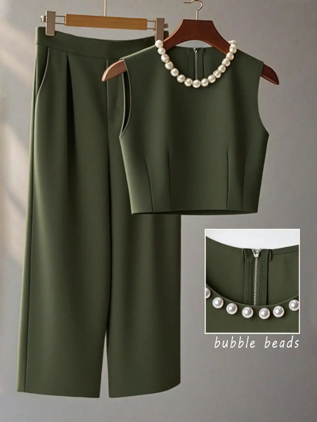 French High-Level Chic Three-Dimensional Beaded Sleeveless Tops Layered Wide-Leg Pants Trousers Summer Two Pieces Suits Ladies S
