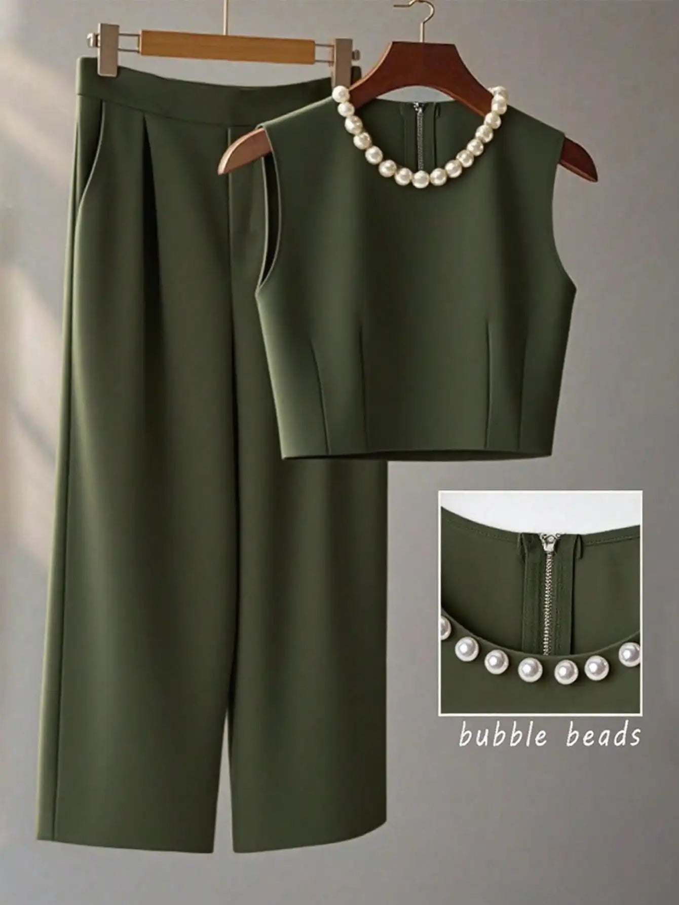 French High-Level Chic Three-Dimensional Beaded Sleeveless Tops Layered Wide-Leg Pants Trousers Summer Two Pieces Suits Ladies S
