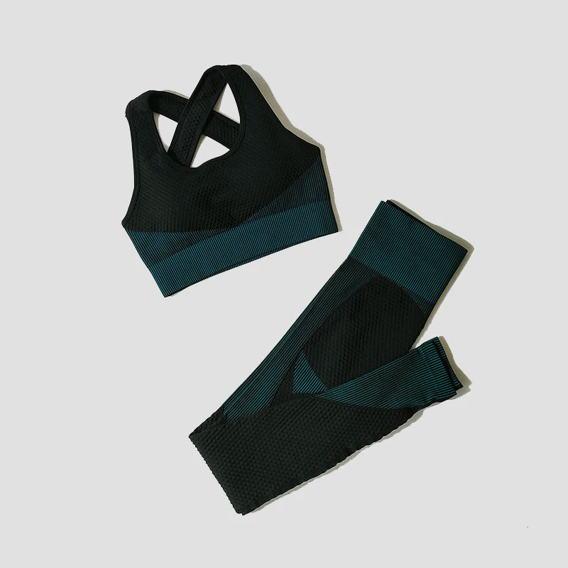 2/3Pcs Women Yoga Suit Seamless Knitted Yoga Pants Leggings Clothing Zipper Long Sleeve Crop Top Fitness Wear Sportswear Gym Set