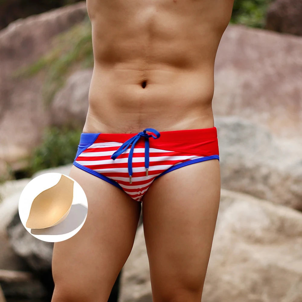 Men's Swim Briefs Sexy Swimming Short Back Pocket Summer  Beach Pants Swimsuit Swimwear Sexy Male Bathing Suit Surfing Sport GYM