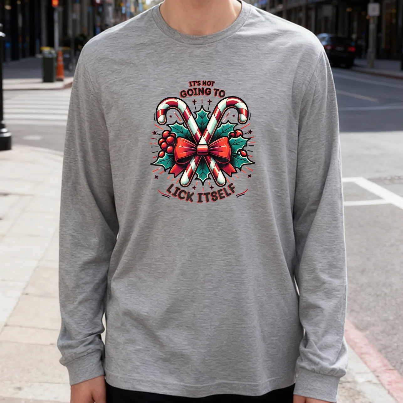 It's Not Going to Lick Itself Men's Long Sleeve Tee 100% Cotton 180g Crew Neck Casual Daily Style Soft and Breathable