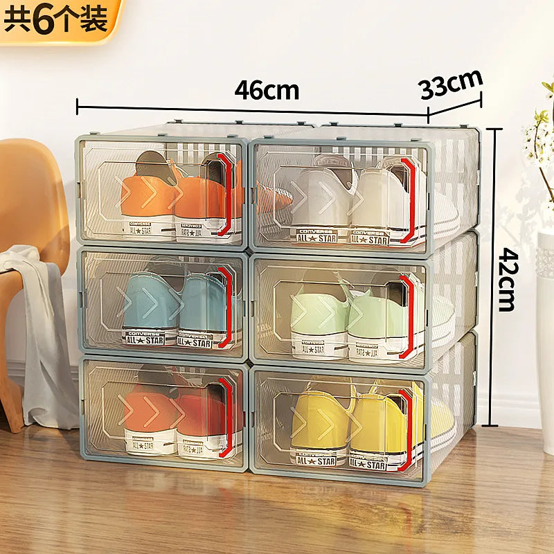 6Pcs/Set Transparent Shoe Box Living Room Shoe Cabinet Multi-Functional Storage Sneakers High Heels Storage Organizer
