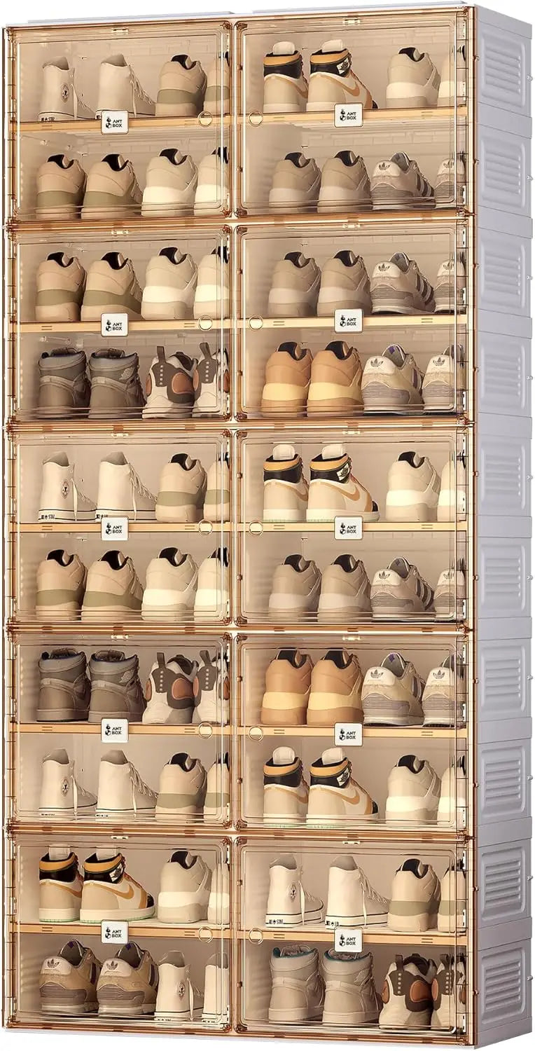 Portable Shoe Rack Organizer for Closet Entryway, Stackable Sneaker Storage Shoe Cabinet with Magnetic Clear Door