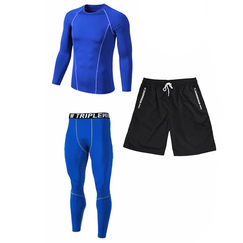 Men Long Sleeve Jogging Jersey Male GYM Fitness Tee Leggings Short Sport Running Set Skiing Basketball Football Clothes Suit B36