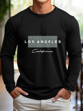 100% pure cotton men's long sleeved round neck loose casual Los Angeles letter printed spring and autumn versatile T-shirt top