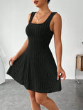 Women's Ribbed Knit Crop Top & Flared Skirt Set with Cutout Detail